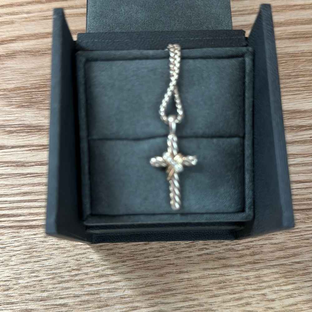 David Yurman Sterling  Diamond 20” Cross Necklace